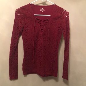 like new burgundy-red Hollister lace up shirt